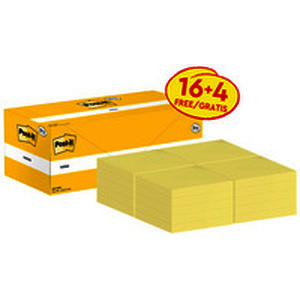 Post-it Bloc-notes adhésif, 76 x 76 mm, jaune, 16+4 gratuits