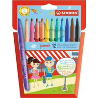 FEUTRE COLORIAGE P/12 ASS POWER LAVABLE B/VENTILE STABILO