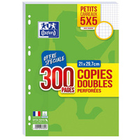 Oxford Copies doubles perforées, A4, quadrillé, avec marge