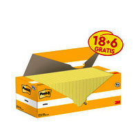 Post-it Bloc-notes adhésif, 127x76 mm, jaune, 18+6 gratuits
