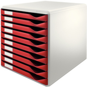 MODULE CLASS. FORMULAIRES 10 TIROIRS  GRIS CLAIR/ROUGE