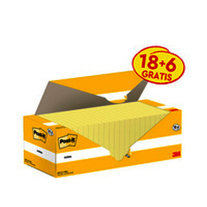 Post-it Bloc-notes adhésif, 127x76 mm, jaune, 18+6 gratuits