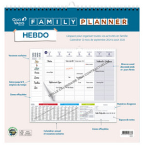 QUO VADIS Calendrier FAMILY PLANNER HEBDO, 2025/2026