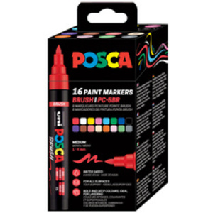 POSCA Marqueur à pigment PC-5BR BRUSH, étui de 16, assorti